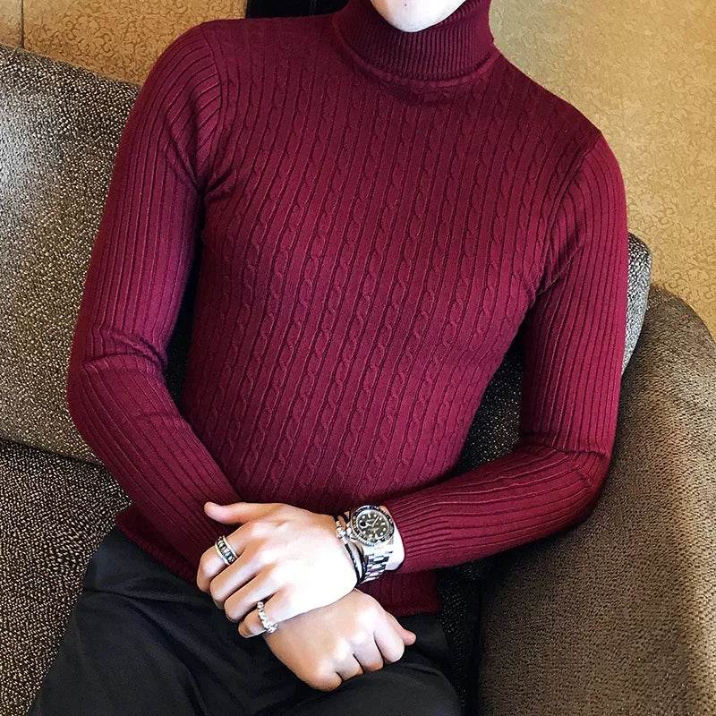 2025 Korean Slim Solid Color Turtleneck Sweater Mens Winter Long Sleeve Warm Knit Sweater Classic Solid Casual Bottoming Shirt - Buy Center