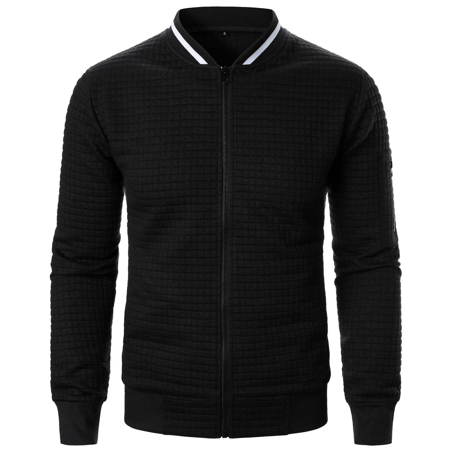 Men's Zipper Stand Collar Hoodie - Casual Plaid Cardigan Coat - Buy Center