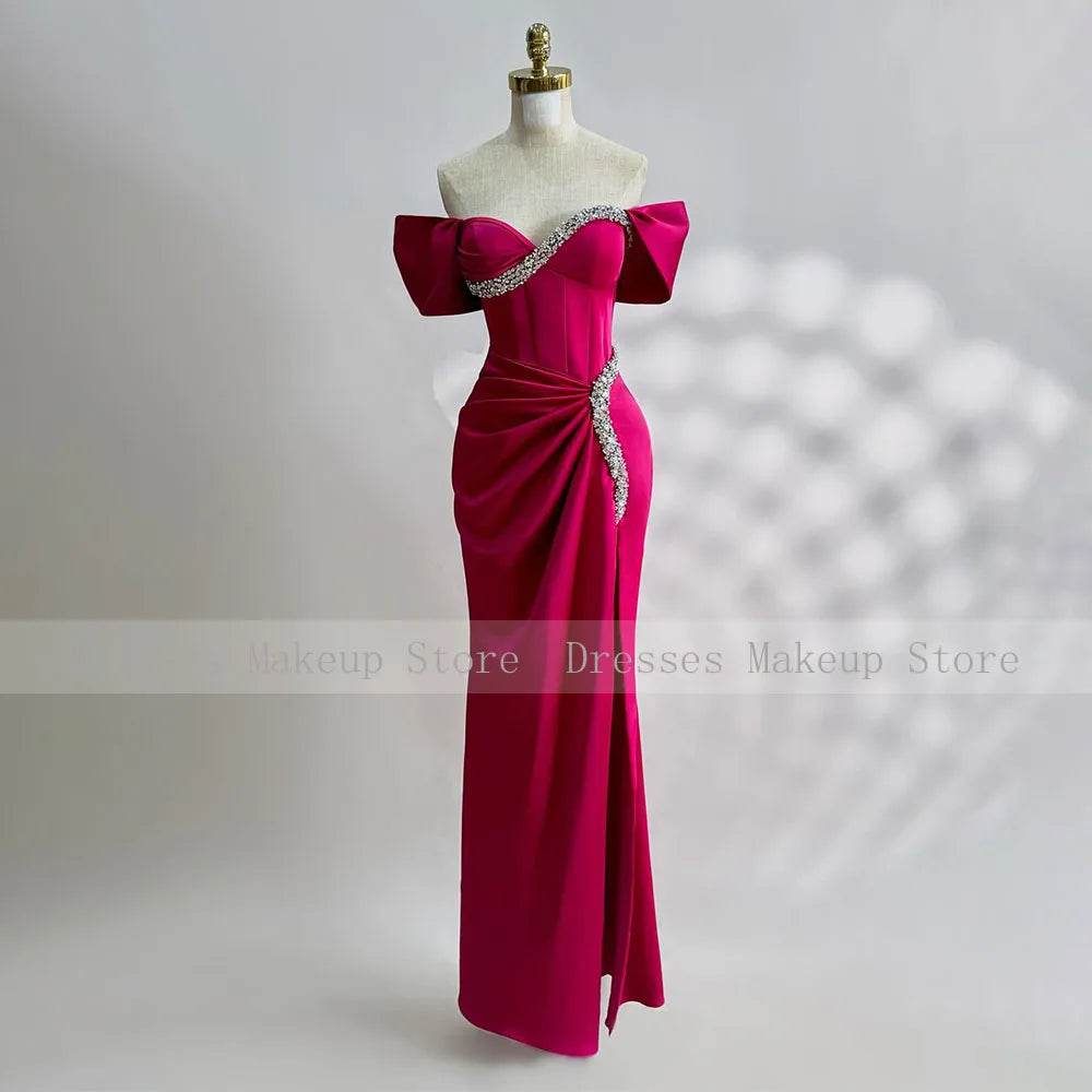 Elegant Pink Mermaid Prom Dress - Crystal Sweetheart Off Shoulder - Buy Center