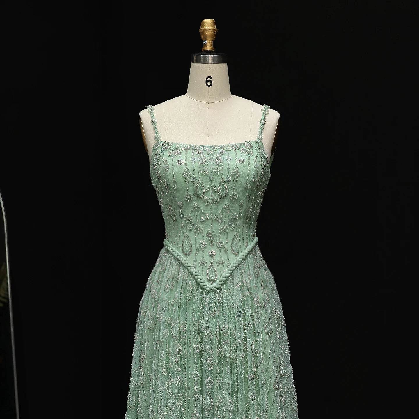 Elegant Sage Green Evening Dress - Sharon Said Spaghetti Straps - Buy Center