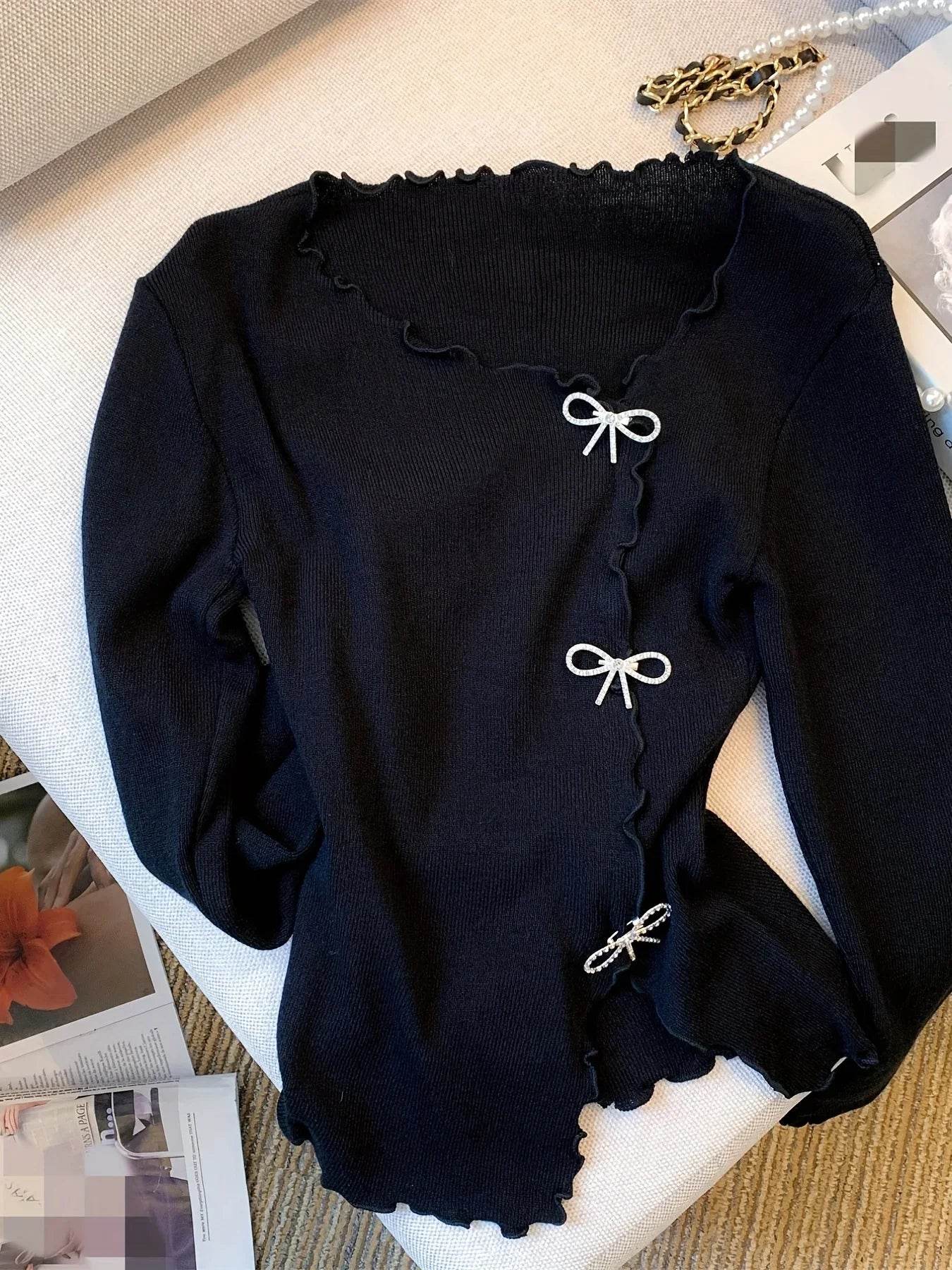 2024 Solid Lettuce Trim Pullover Sweater - Y2K Casual Style - Buy Center