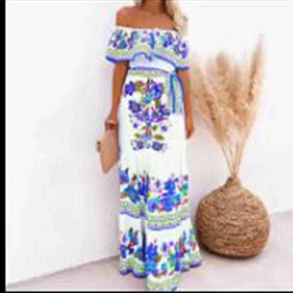 2024 Spring Summer Off-shoulder Red Floral Dress - Loose Fit Style - Buy Center