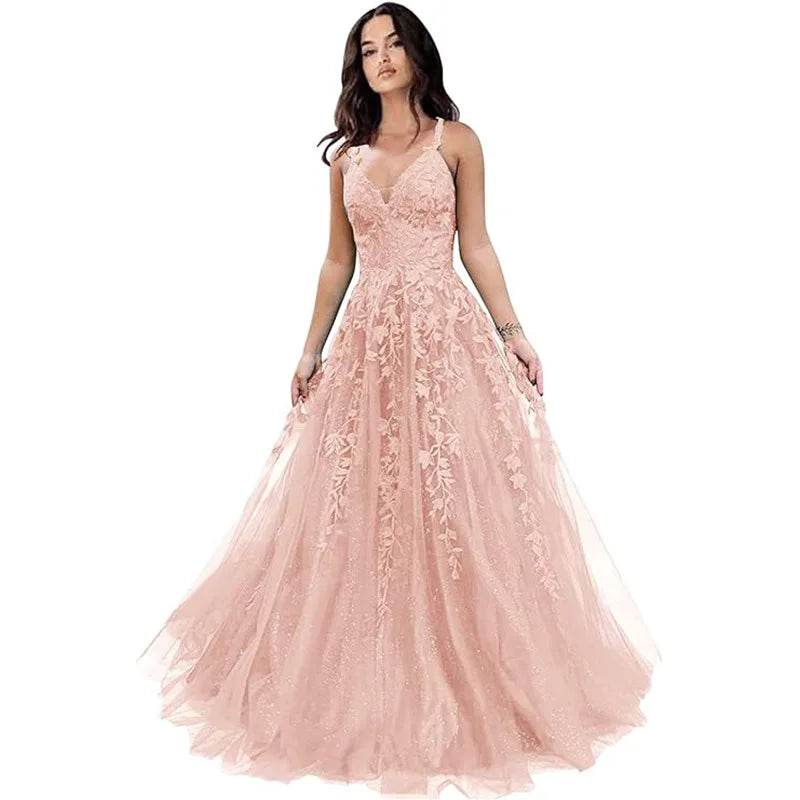 GUXQD Customized A-Line Spaghetti Strap Evening Dress - Tulle Appliques - Buy Center