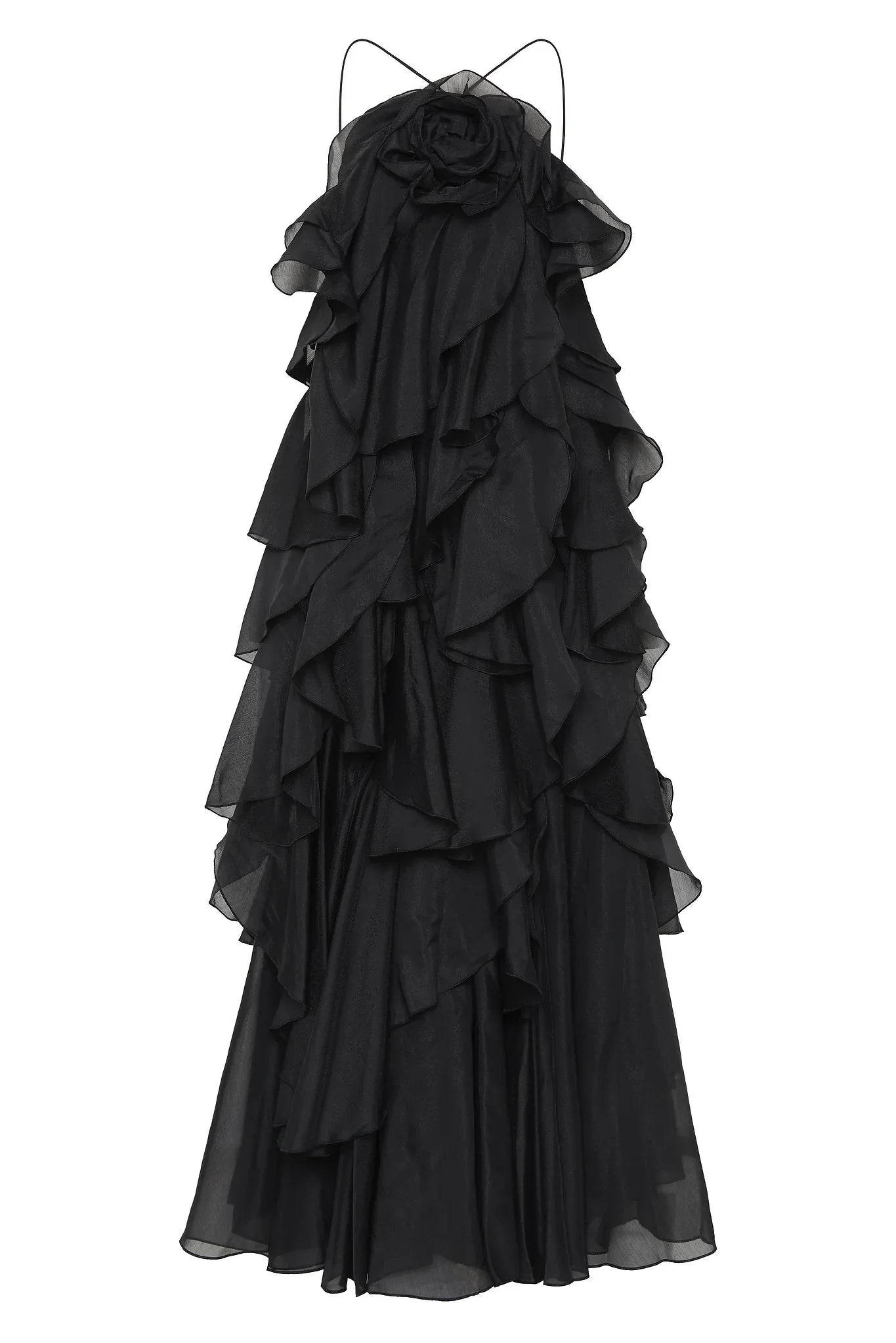 Elegant Backless Ruffled Halter Dress for Women - Luxurious Party Look - Buy Center