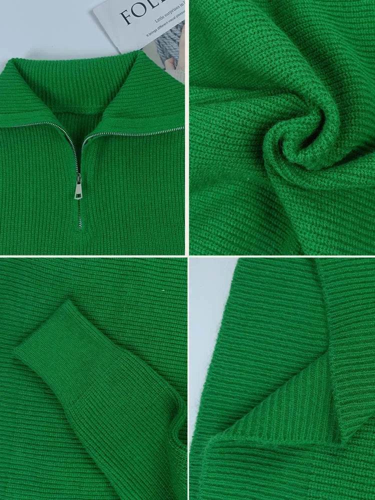 Casual Women's Turtleneck Sweater - Zipper Design, Loose Fit - Buy Center