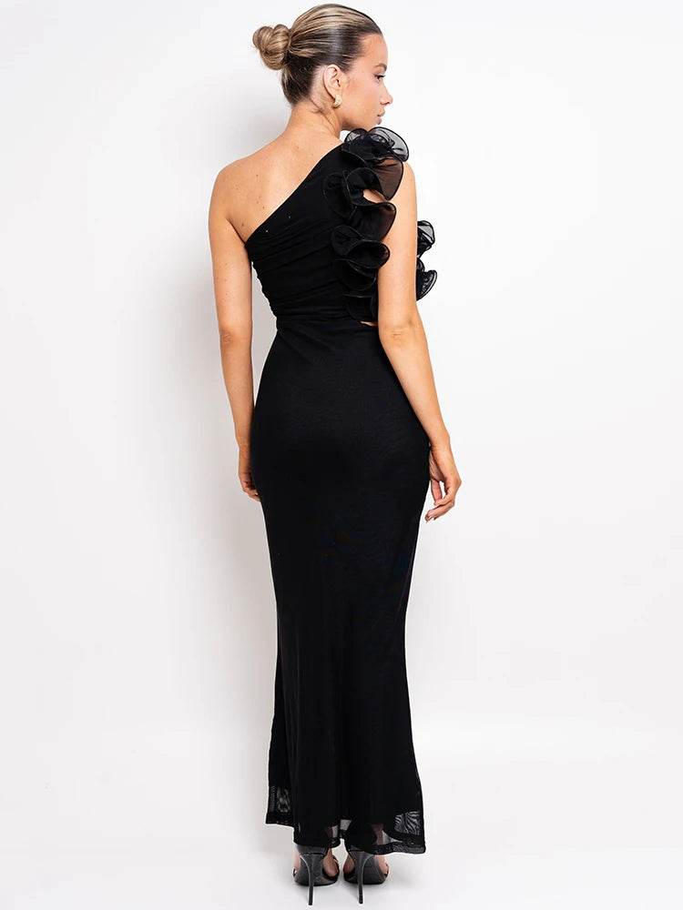 Mozision Sexy Ruched Maxi Dress - Floral Mesh, Sleeveless Design - Buy Center