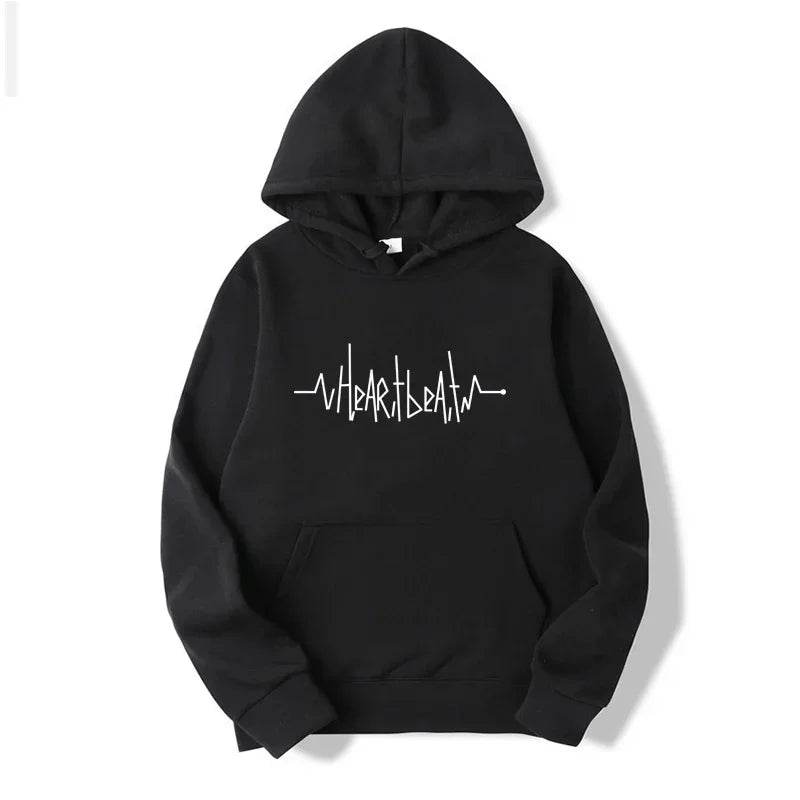 Men's Casual Fleece Hoodie - Heartbeat Line Printed Sportswear - Buy Center