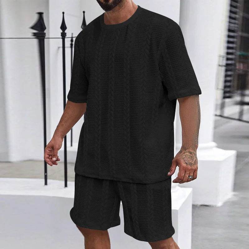 Ayrbao Men's Casual Summer Hoodie Set - Knit, Short Sleeve, Solid Color - Buy Center