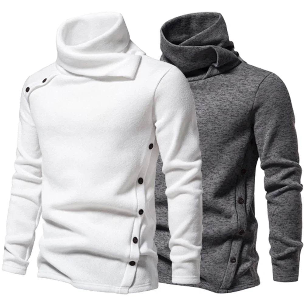 Autumn Winter Men Turtleneck Long Sleeve Sweater Korean Trend Solid Color Basic Shirt Knitted Button Design Pullover Man Clothes - Buy Center
