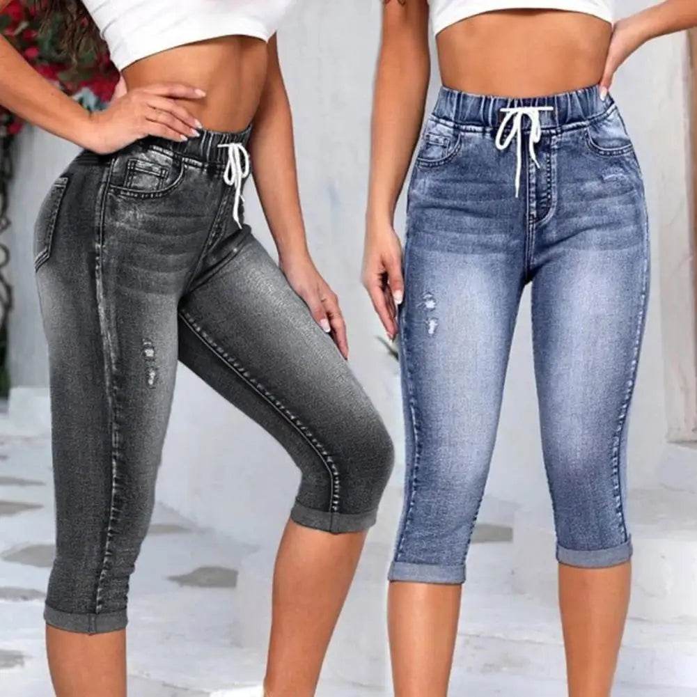 SANWOOD High Waist Denim Jeggings - Casual 3/4 Summer Pants for Women - Buy Center