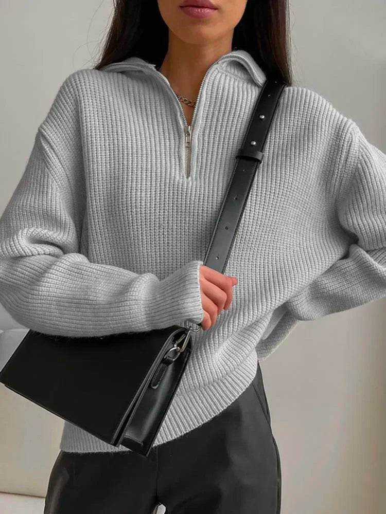 Casual Women's Turtleneck Sweater - Zipper Design, Loose Fit - Buy Center