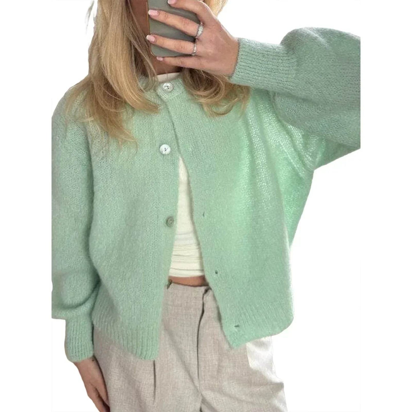 Goocheer Women’s Solid Knitted Cardigan - O-neck, Single Breasted Style - Buy Center