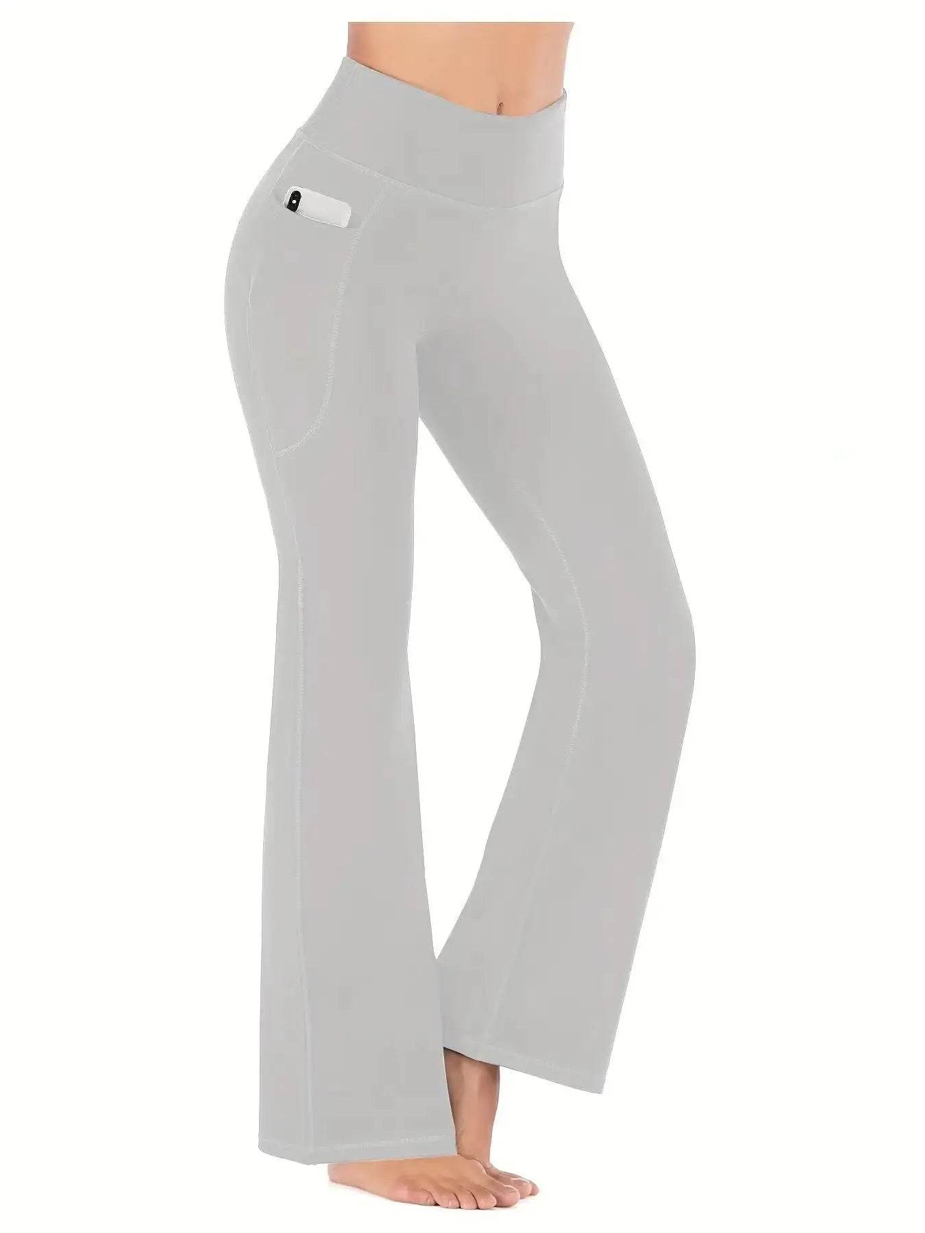 Women's High Waist Flared Yoga Pants with Pockets - Fitness Essential - Buy Center