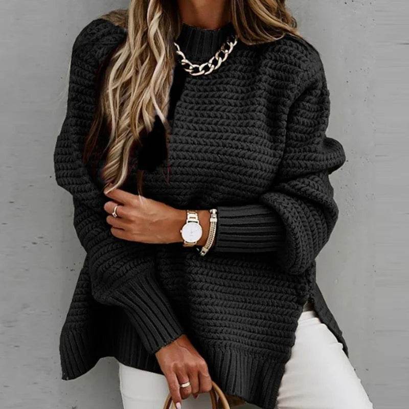 Women's Thick Turtleneck Pullover - Side Split, Cold Resistance Sweater - Buy Center