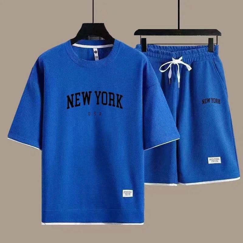 OLOEY Men's 2025 Waffle T-Shirt & Shorts Summer Fashion Suit - Buy Center