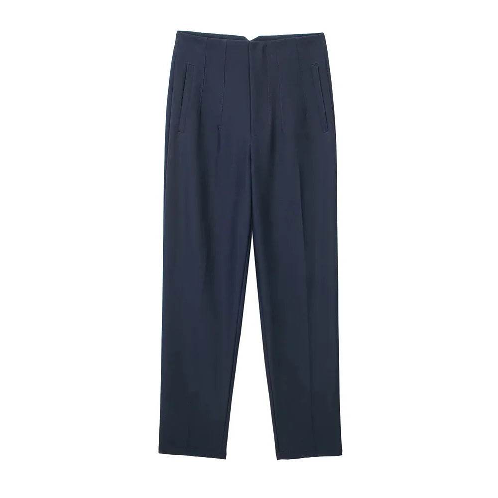 TRZA High Waist Solid Pants - Casual Ankle Trousers with Pockets - Buy Center