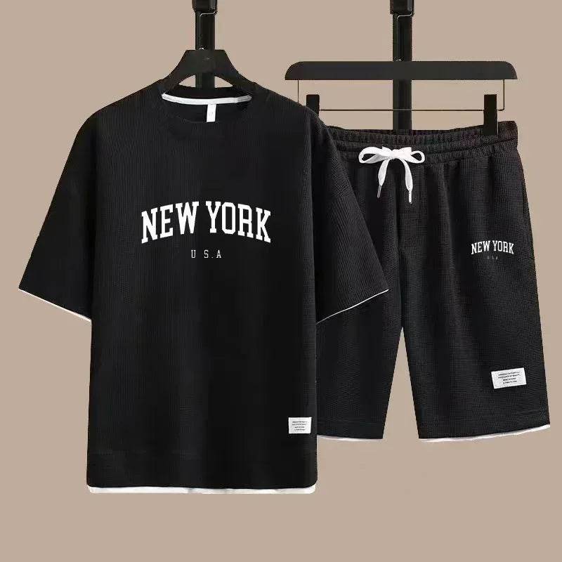 OLOEY Men's 2025 Waffle T-Shirt & Shorts Summer Fashion Suit - Buy Center