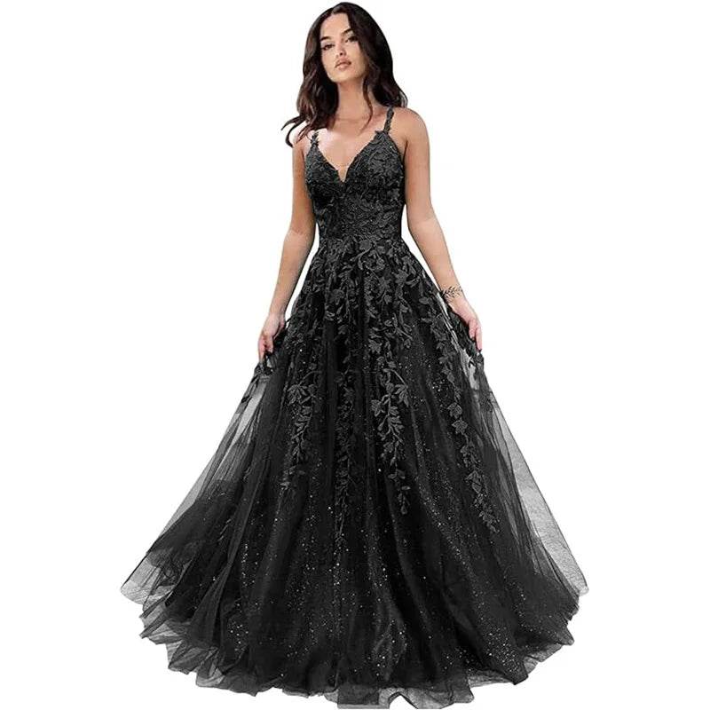 GUXQD Customized A-Line Spaghetti Strap Evening Dress - Tulle Appliques - Buy Center