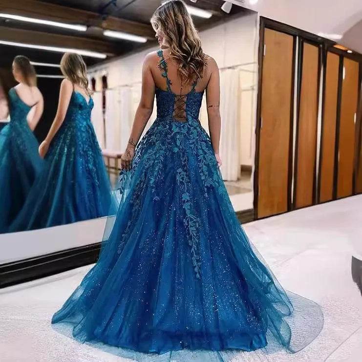GUXQD Customized A-Line Spaghetti Strap Evening Dress - Tulle Appliques - Buy Center