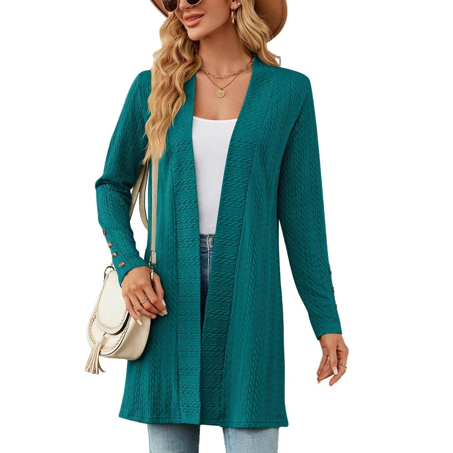 MsChuh Solid Color Long Sleeve Cardigan - Trendy Korean Knitwear - Buy Center