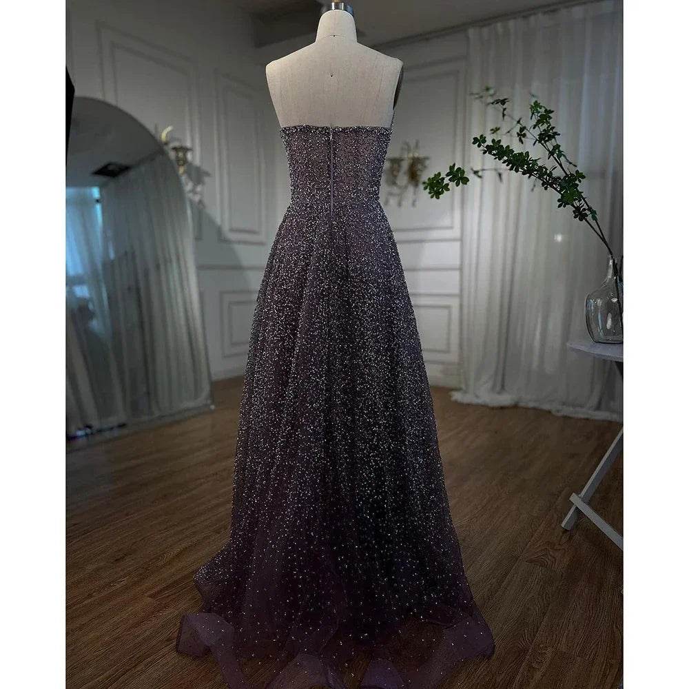 SERENE HILL A-Line Strapless Beaded Evening Dress - Purple Luxury - Buy Center