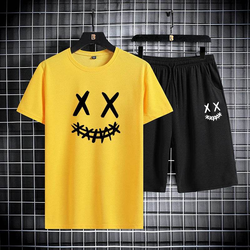 Men's Summer Sports Set - Round Neck T-Shirt & Shorts, Slim Fit - Buy Center