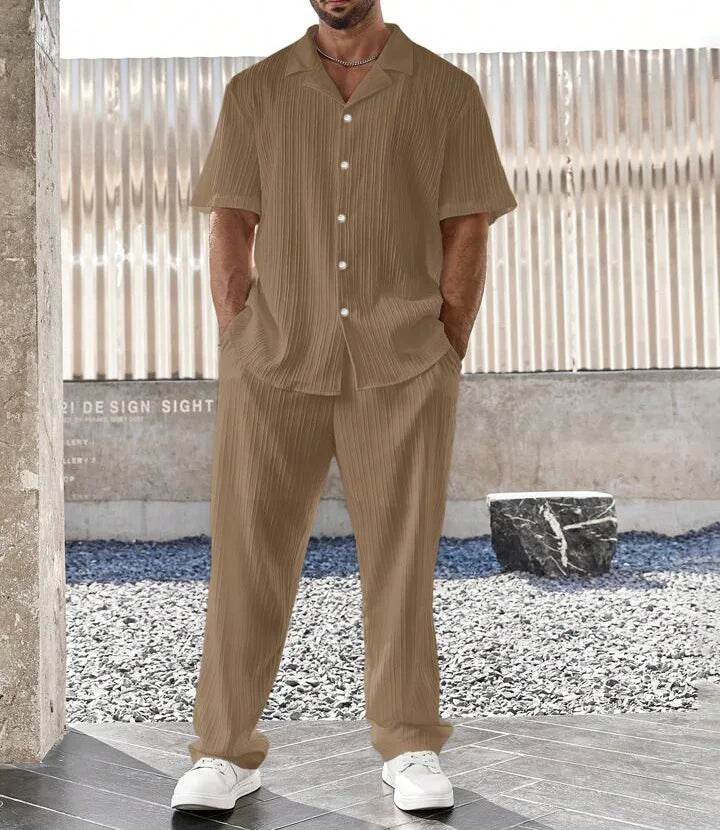 Donsignet Men's Casual Button Shirt & Short Sleeve Pants Set - Buy Center