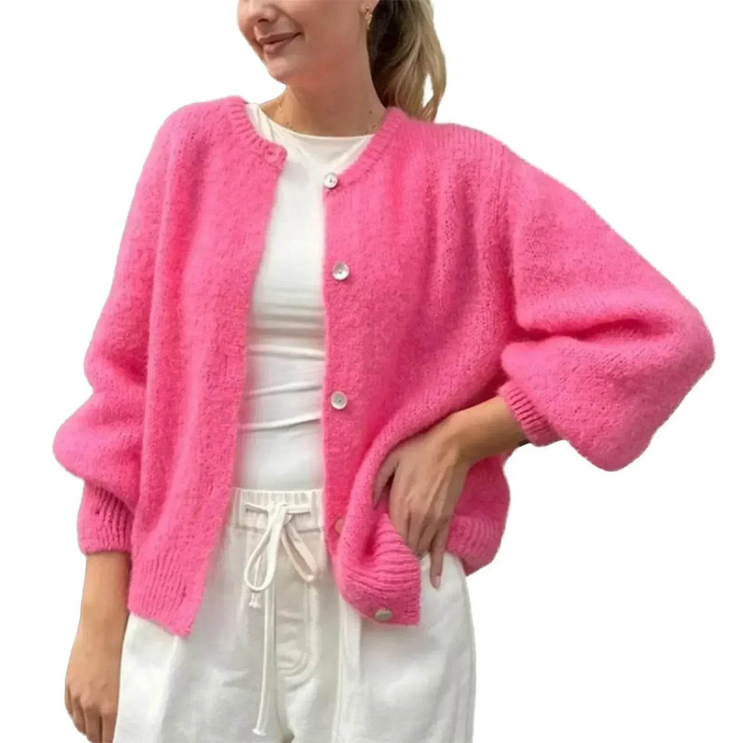 Goocheer Women’s Solid Knitted Cardigan - O-neck, Single Breasted Style - Buy Center