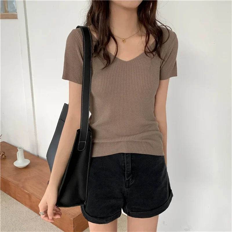 RibbonFish Women's Thin Pullover V-neck Sweater - Slim Fit Casual Style - Buy Center