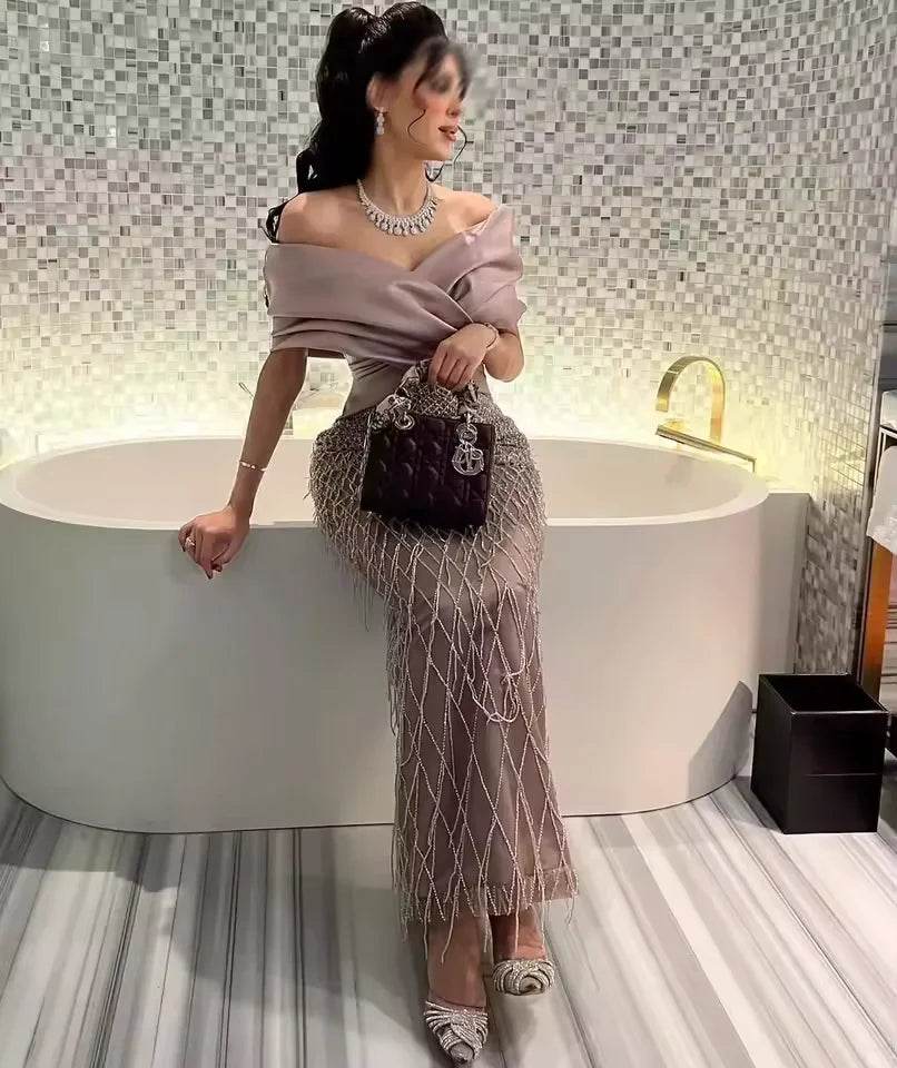 Custom Luxury Jersey Pleat V-Neck Midi Dress - Evening Gown - Buy Center