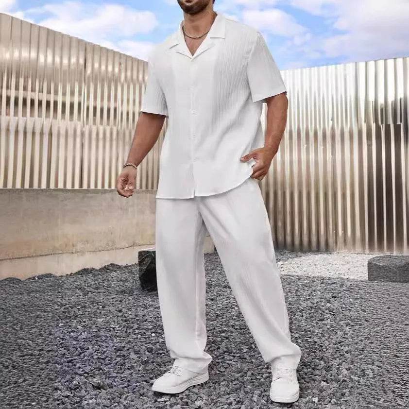 Donsignet Men's Casual Button Shirt & Short Sleeve Pants Set - Buy Center
