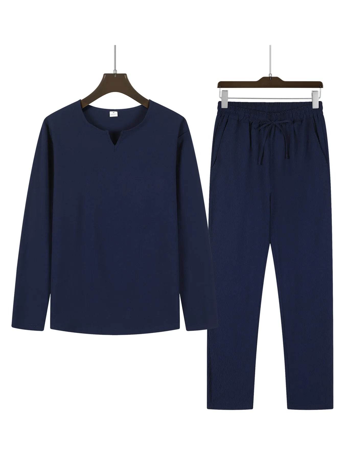 GYKMH Men's 2pcs Suit Set - Casual V-Neck Shirt & Sweatpants - Buy Center