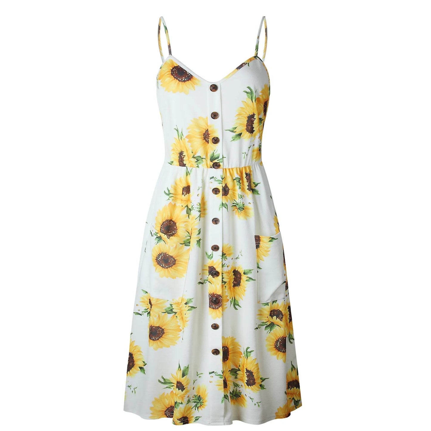 Women's Beach Print Midi Dress - Spaghetti Strap V-Neck Style - Buy Center