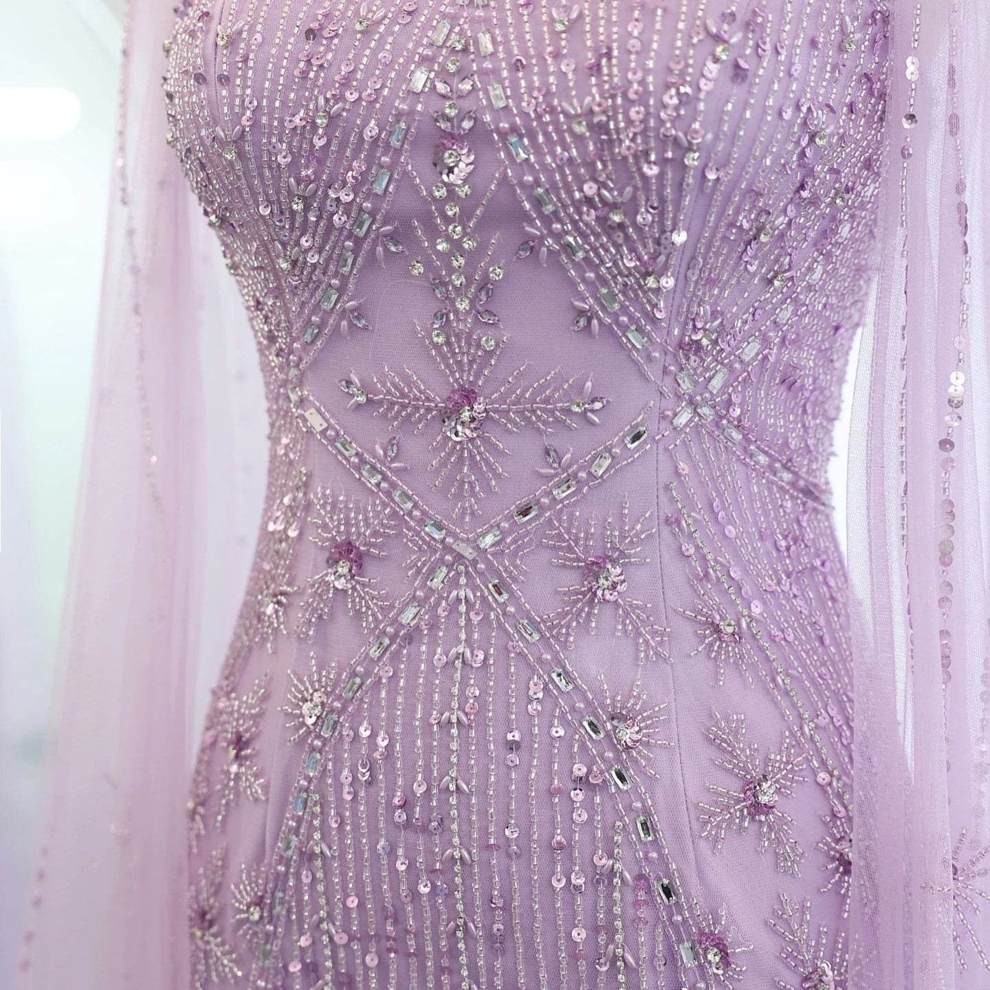 Sharon Said Aqua Lilac Mermaid Evening Dress with Cape Sleeves - Buy Center