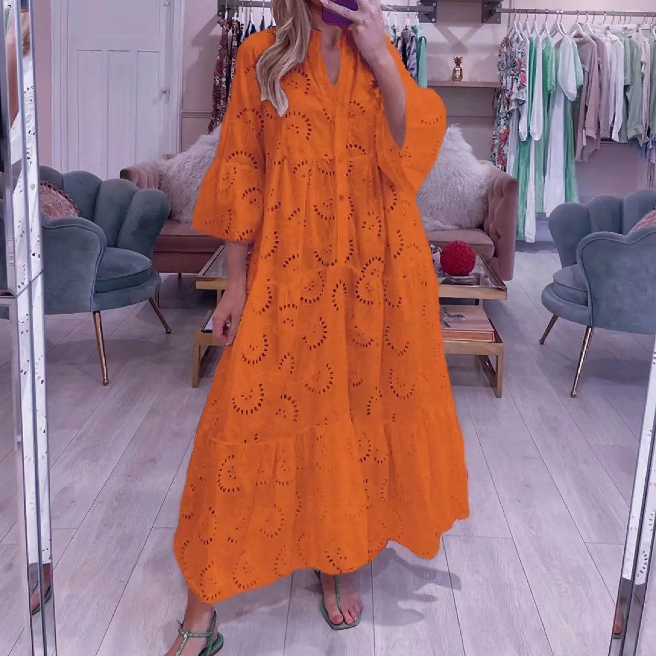 LUZHEN Women's Spring Summer Shirt Dress - V-Neck, Flared Sleeves - Buy Center