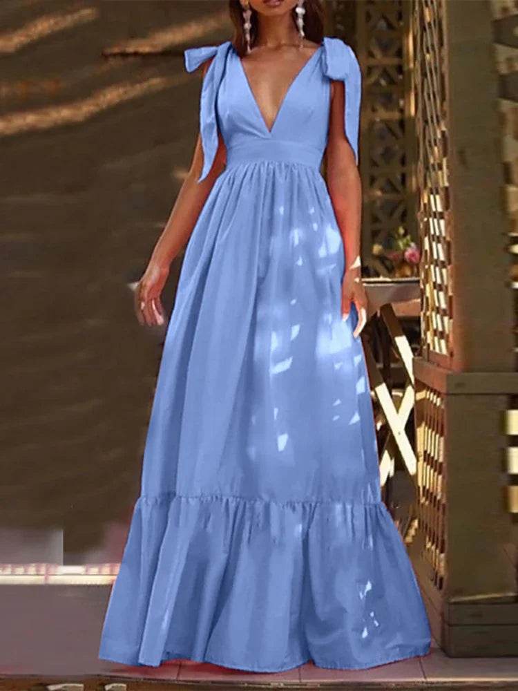 Elegant Women’s V-Neck Backless Summer Dress - Party & Club Wear - Buy Center