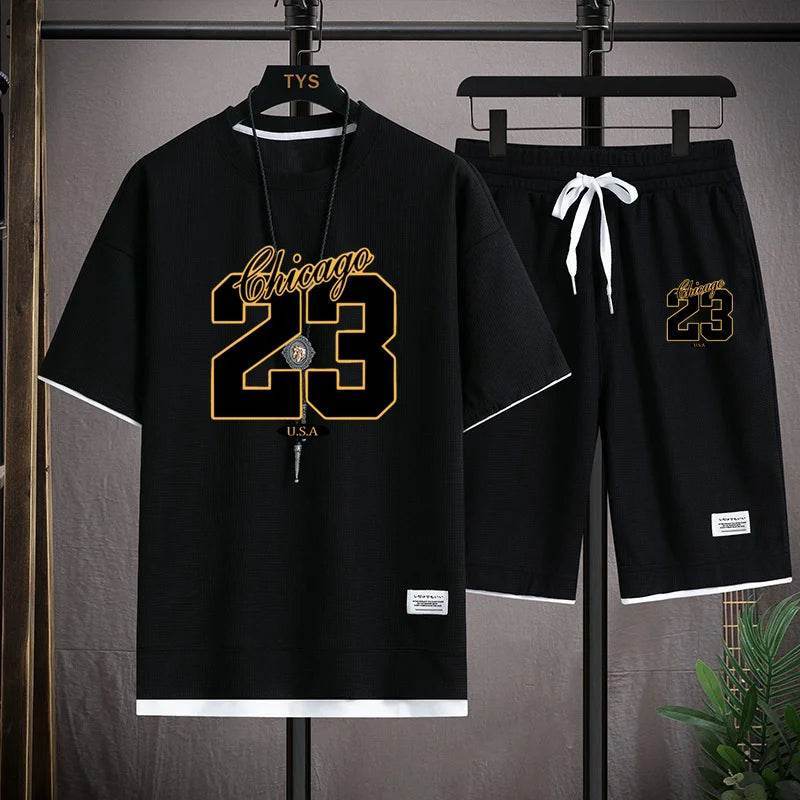 Men's Korea Summer Fashion Print Jogging Shorts Set - Casual Comfort - Buy Center