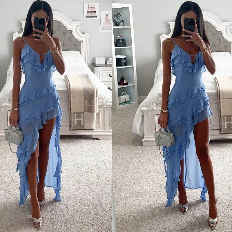 Elegant Women's Strap Maxi Dress - Asymmetrical Mini Clubwear - Buy Center
