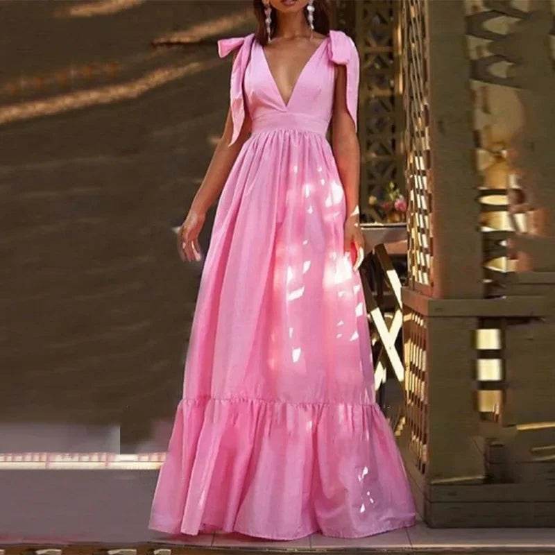 Elegant Women’s V-Neck Backless Summer Dress - Party & Club Wear - Buy Center