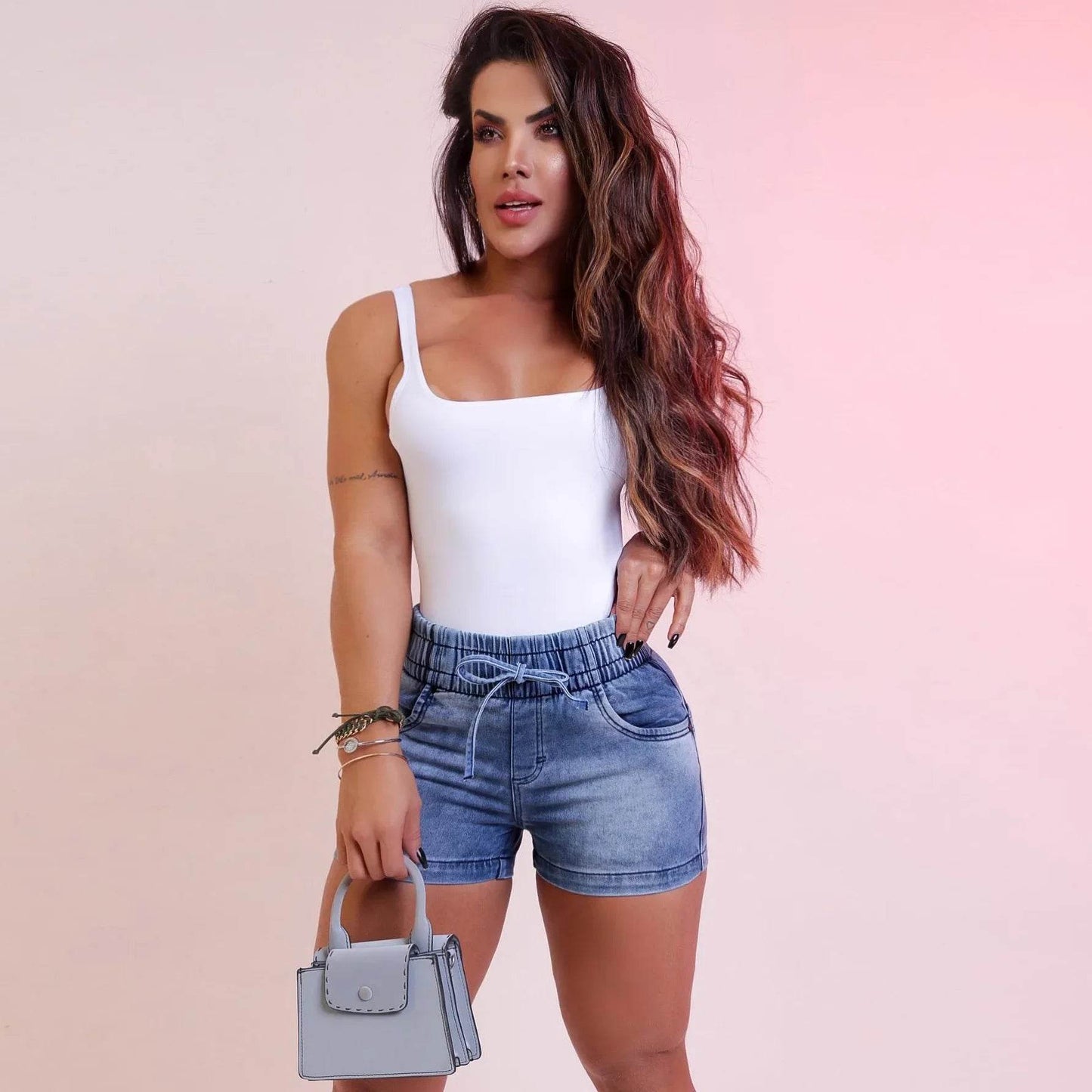 Kalenmos Women's Mid Waist Denim Shorts - Slim Fit with Pockets - Buy Center