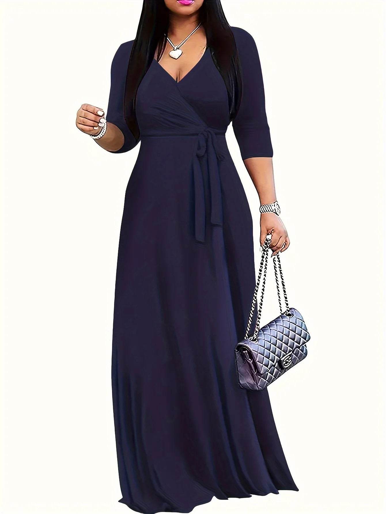 Women’s Bodycon Beach Maxi Dress - Floral Print, V-Neck, 3/4 Sleeve - Buy Center
