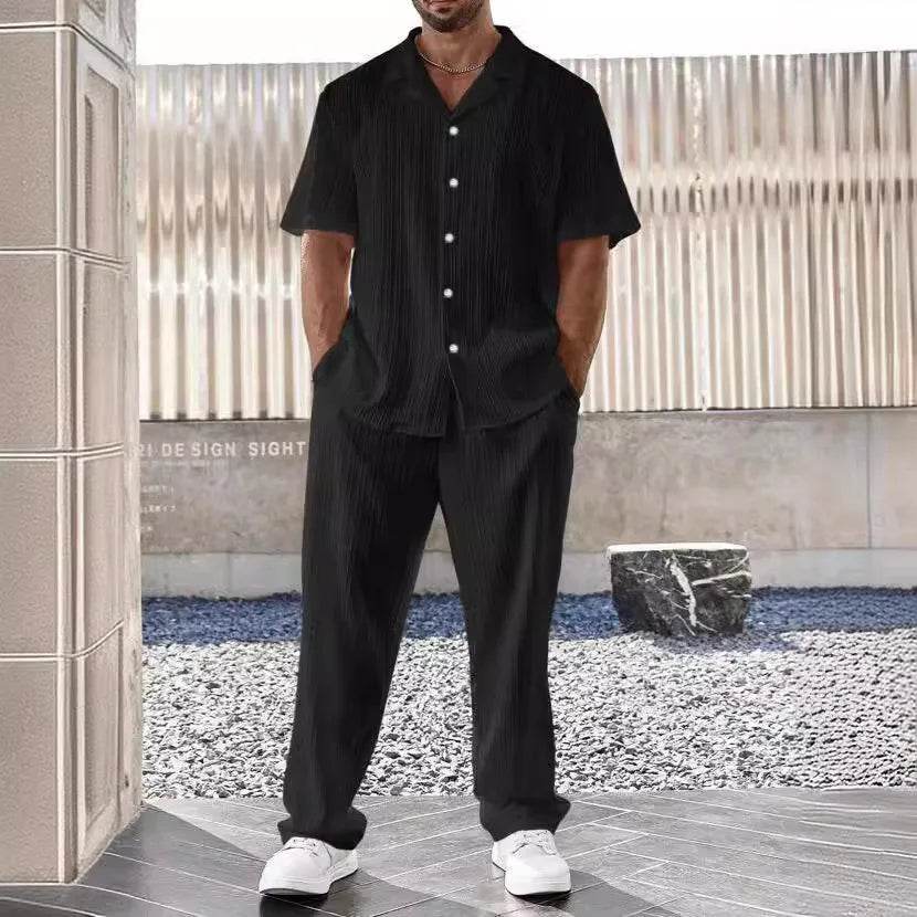 Donsignet Men's Casual Button Shirt & Short Sleeve Pants Set - Buy Center