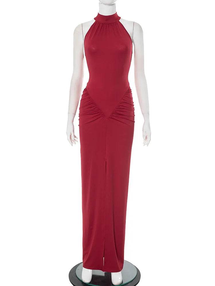 Mozision Ruched Sleeveless Maxi Dress - Sexy High Waist Evening Gown - Buy Center