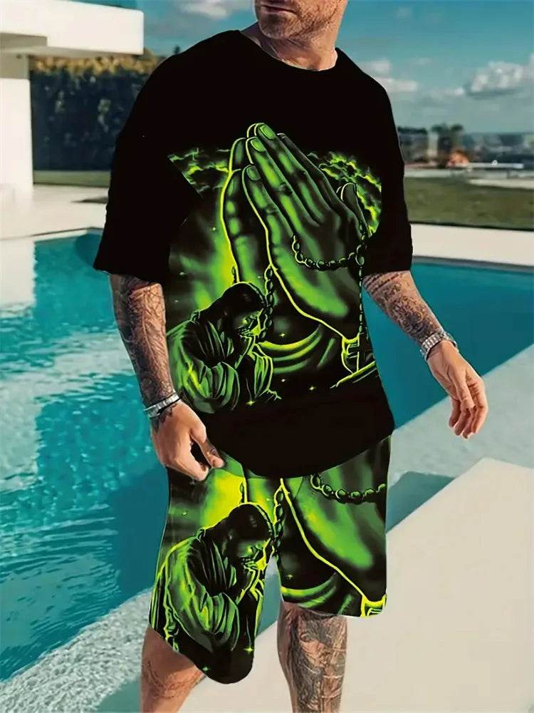 Yeae Plus Size Men's Summer Suit - Short Sleeve, Drawstring Shorts - Buy Center