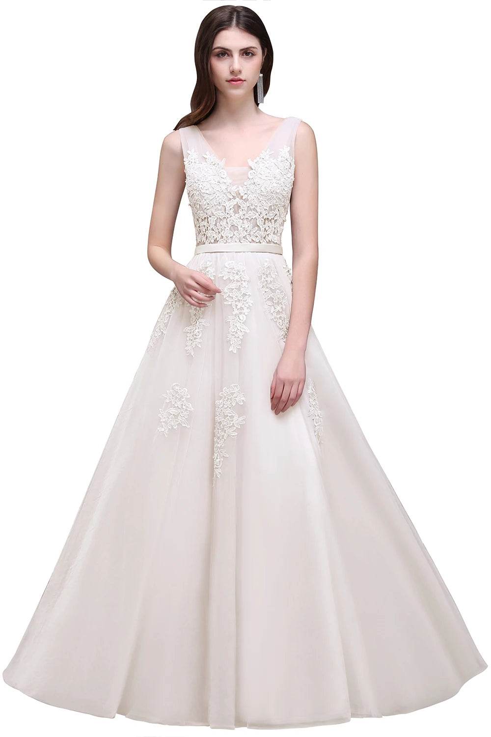Elegant A-Line V-Neck Tulle Dress - Sleeveless Prom Gown for Women - Buy Center