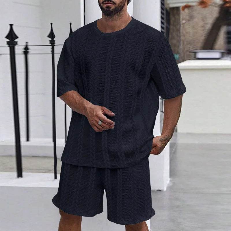 Ayrbao Men's Casual Summer Hoodie Set - Knit, Short Sleeve, Solid Color - Buy Center