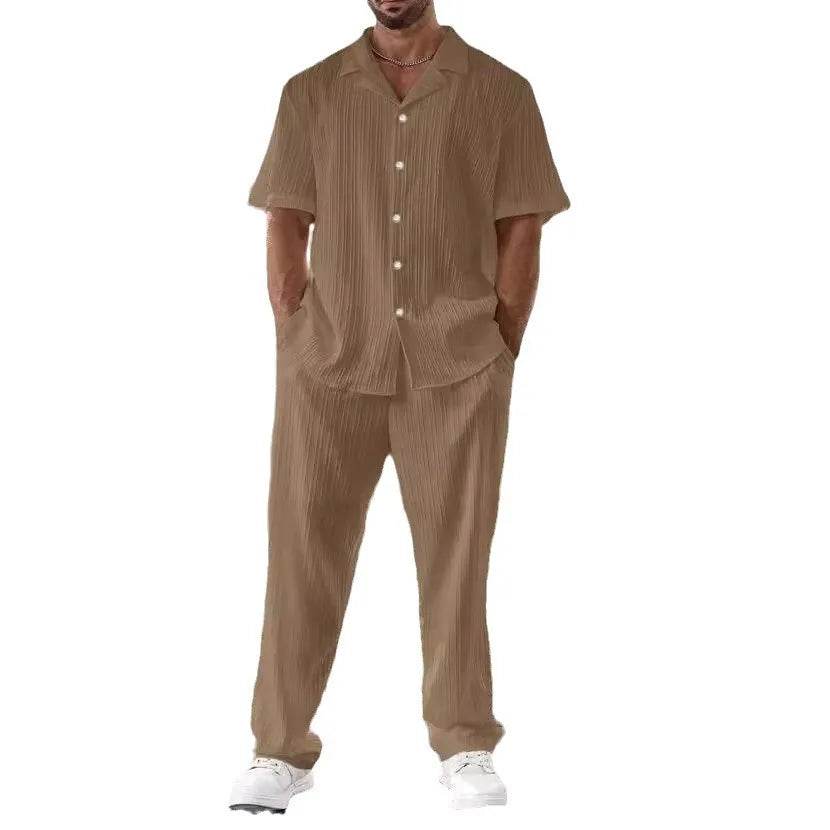 Donsignet Men's Casual Button Shirt & Short Sleeve Pants Set - Buy Center