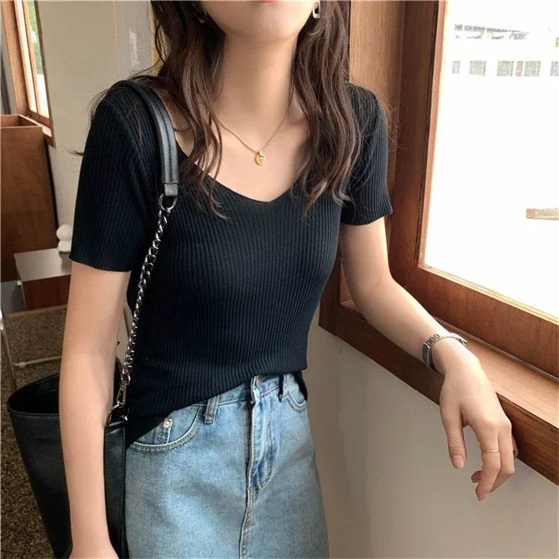 RibbonFish Women's Thin Pullover V-neck Sweater - Slim Fit Casual Style - Buy Center