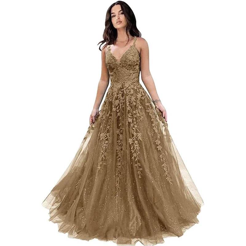 GUXQD Customized A-Line Spaghetti Strap Evening Dress - Tulle Appliques - Buy Center