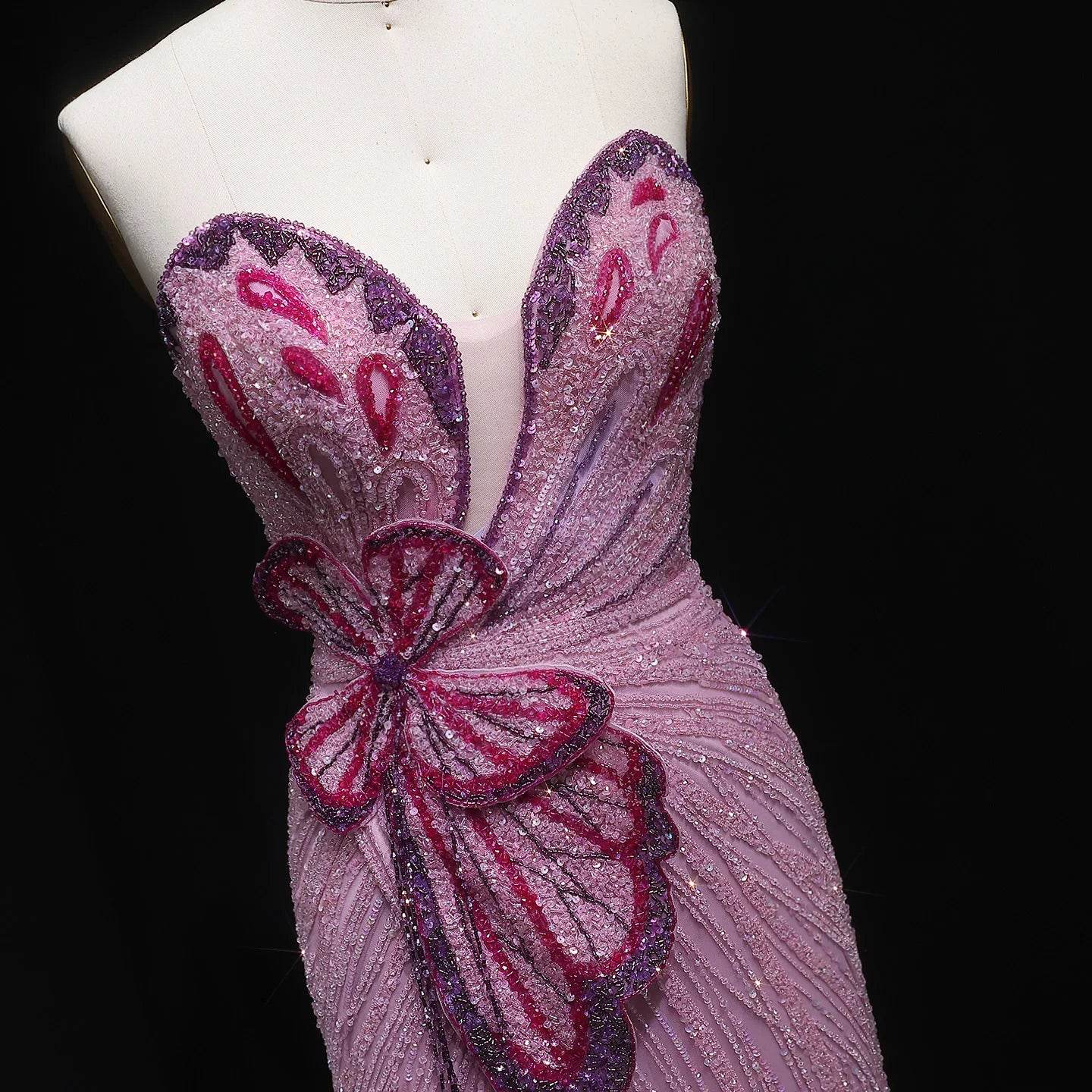 Sharon Said Pink Mermaid Evening Gown - Elegant Beaded Prom Dress - Buy Center